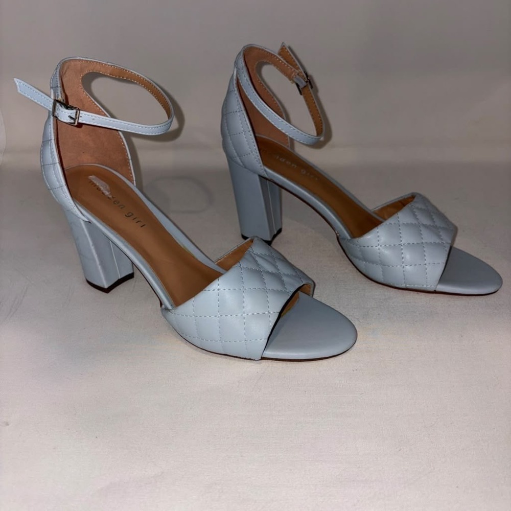 Madden Girl Blennd Light Blue Quilted Block Heel Ankle Strap Sandals Size 10M